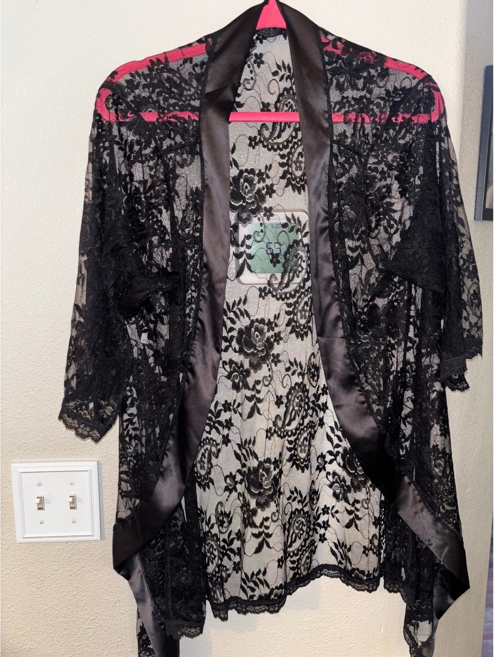 Mapale Black Lace Robe Plus Size 1X/2X Sheer Kimono